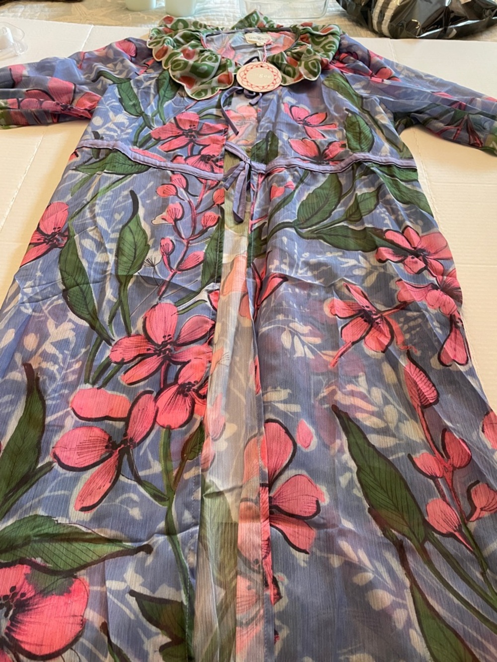 Umgee Pink Floral  Duster ,Bathing Suit Coverup